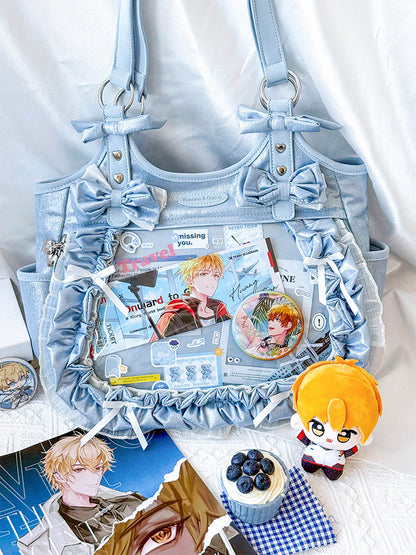 Lolita Elegant Black Ruffle Bow Ita-Bag Handbag