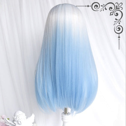 Long White Blue Mixed Color Wavy Wig LE7024