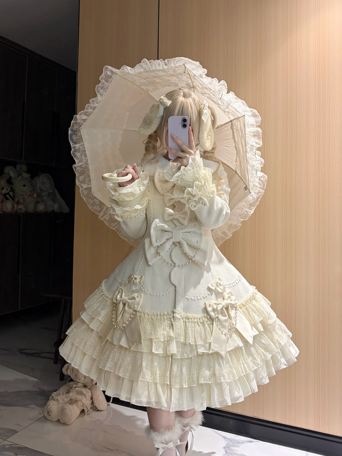 Pearl Petal Lolita Original Autumn & Winter Apricot Outer Coat