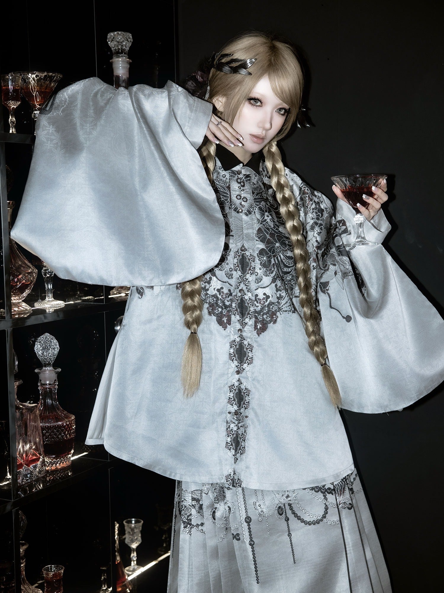 Bone Born Flower Gothic Coat & Skirt Set