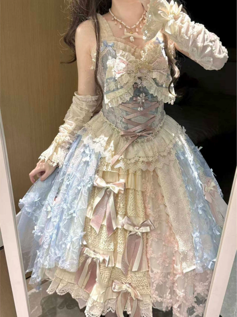 Whisper of Spring Field Lolita Original Blue Boned Corset & Skirt Set