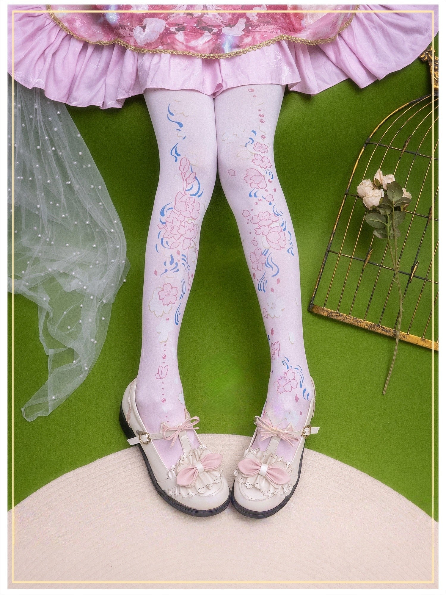 Floating Sakura Lolita Printed Tights