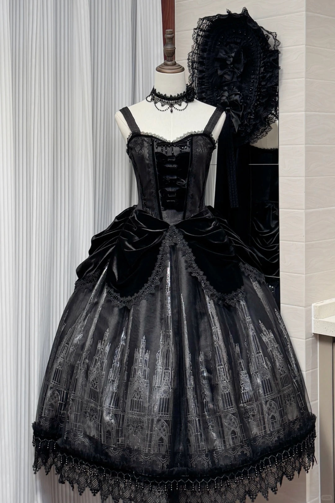 Gothic Cathedral Velvet Lace Corset Lolita JSK and Jacket Set
