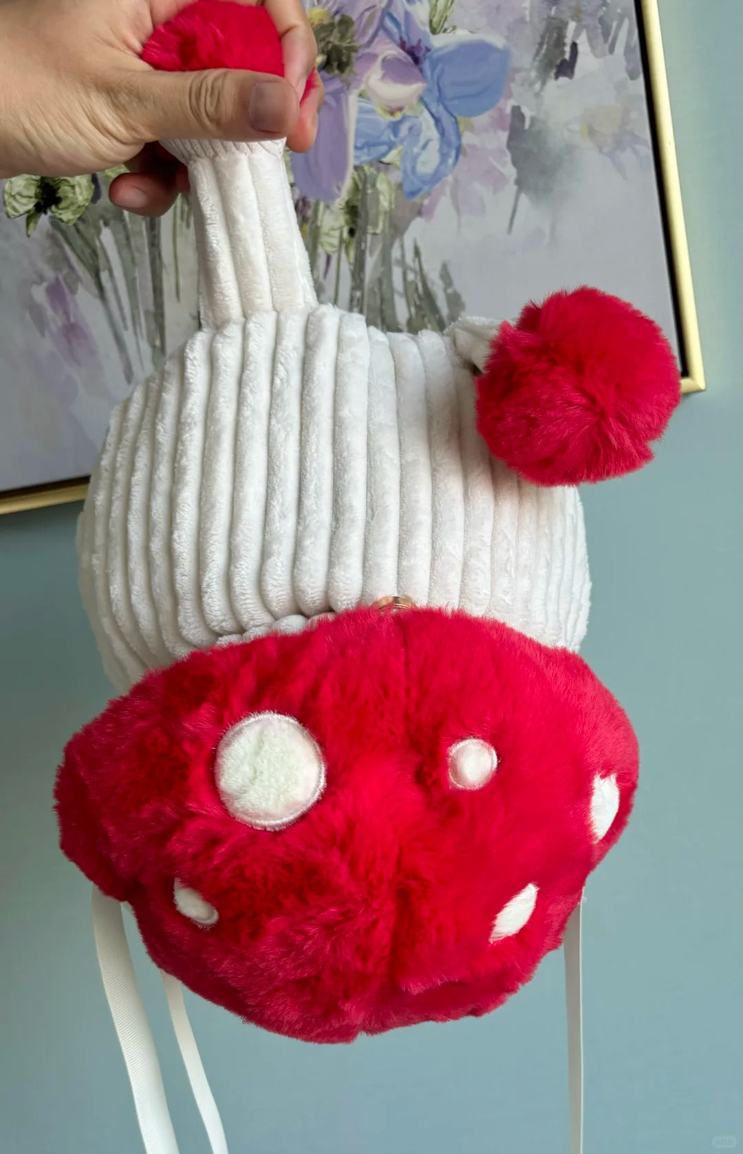 Walking Mushroom Plush Flap‑over Bucket Bag