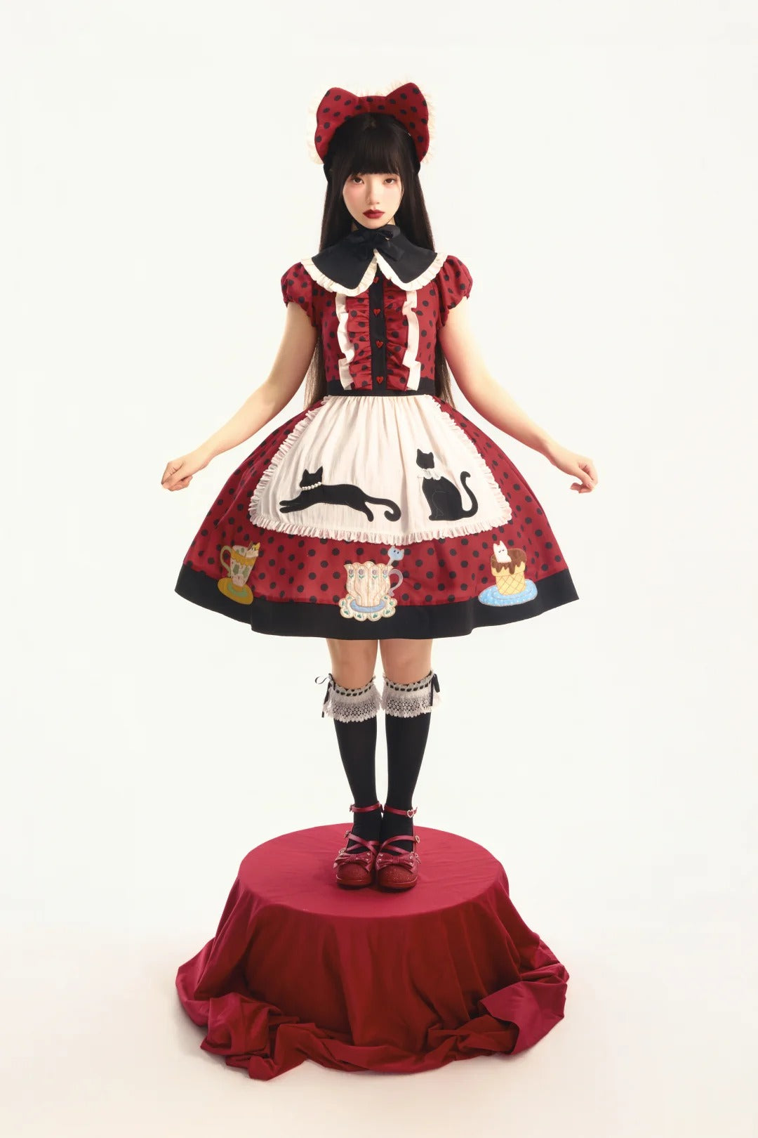 Teacup Cat Vintage Polka Dot Lolita Dress