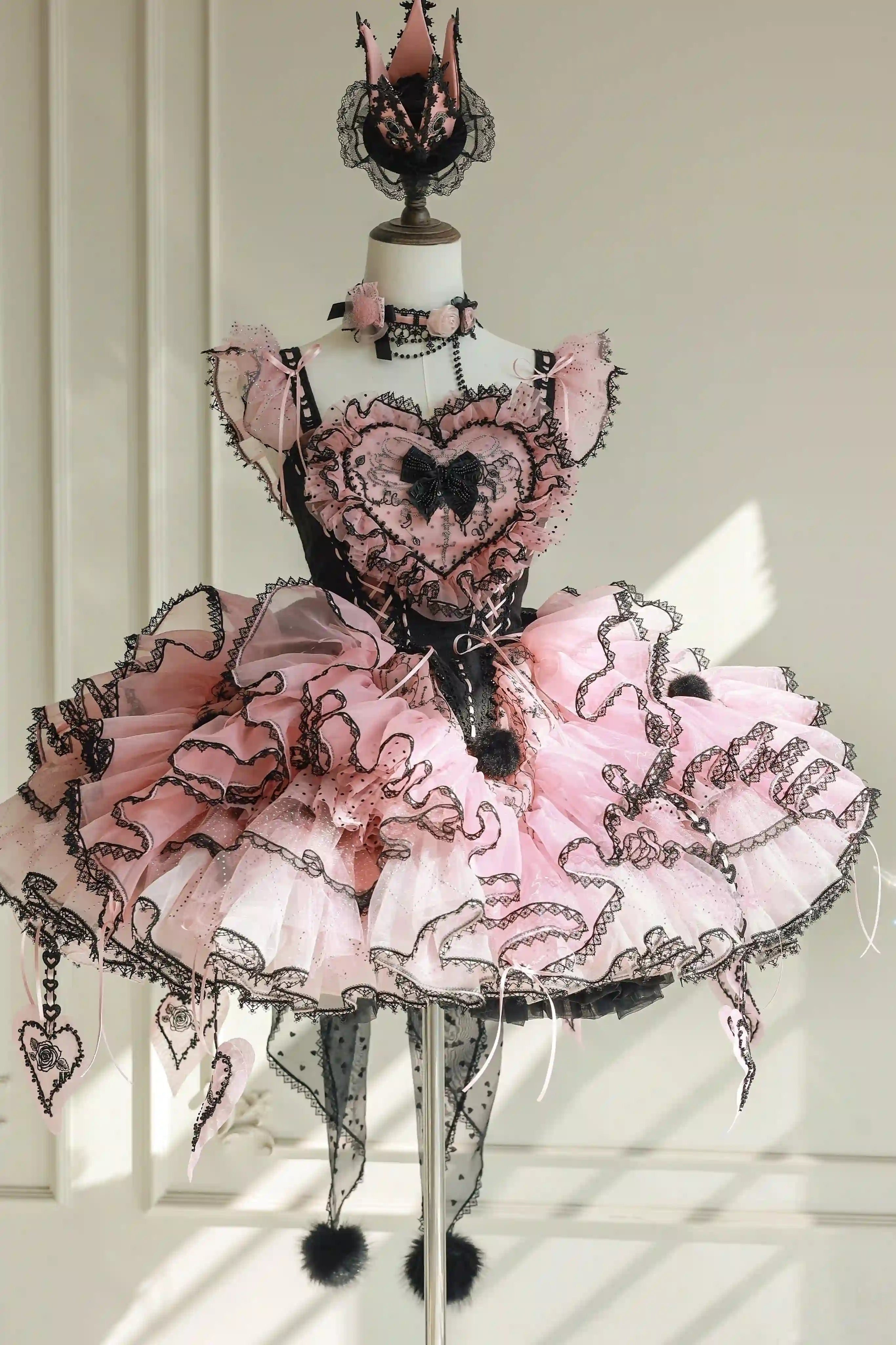 Rock Sweetheart Gothic Sweet Lolita Heart Corset Ruffle Mini Skirt Set