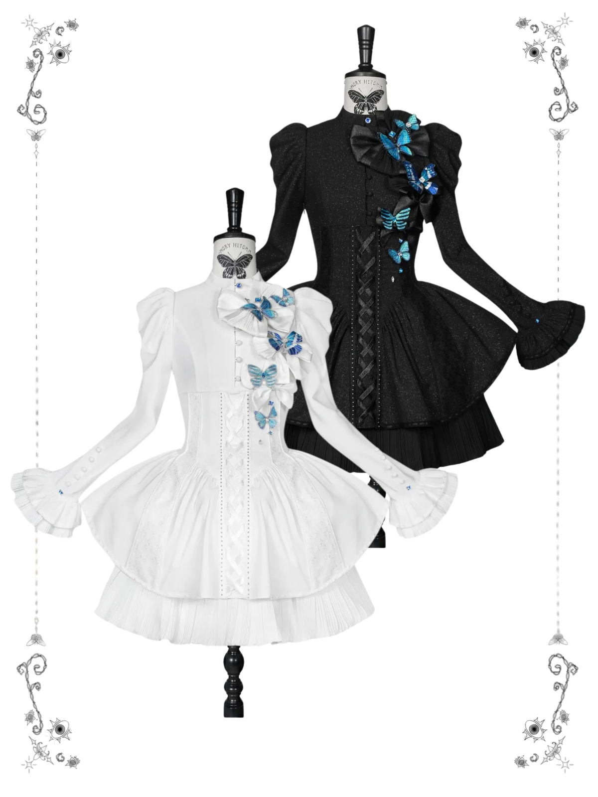 Cabinet Of Curiosities II Dark Gothic Butterfly Stand Collar Short OP Dress