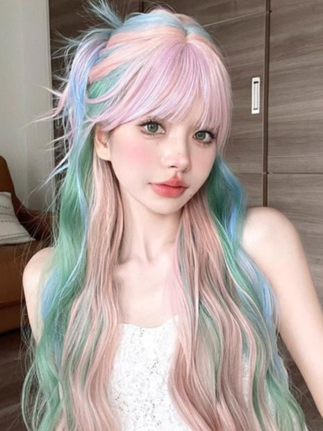 Long Curly Rainbow Mixed Color Wig LE7010