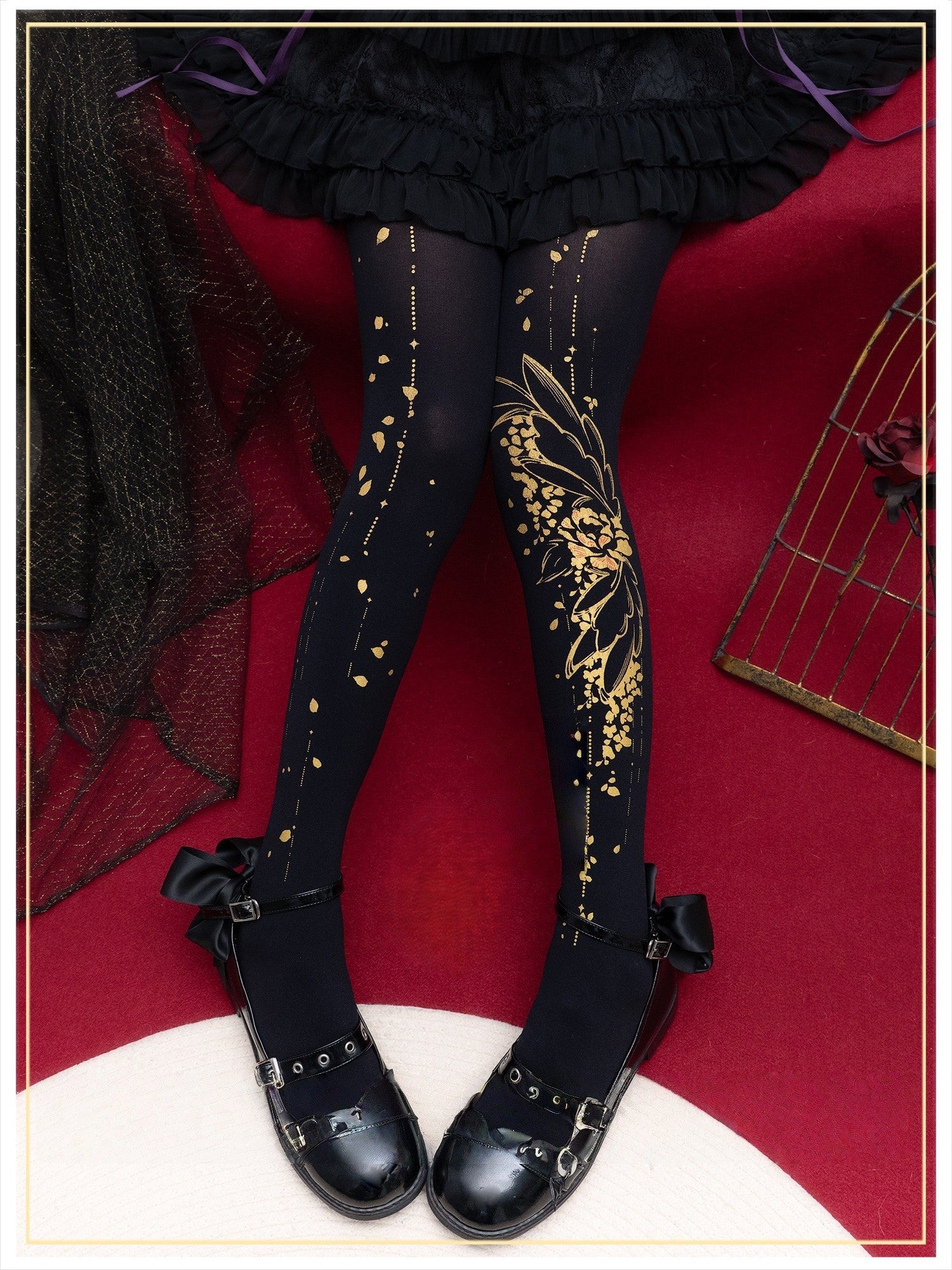 Thousand Crane Herb Velvet Thin Lolita Tights