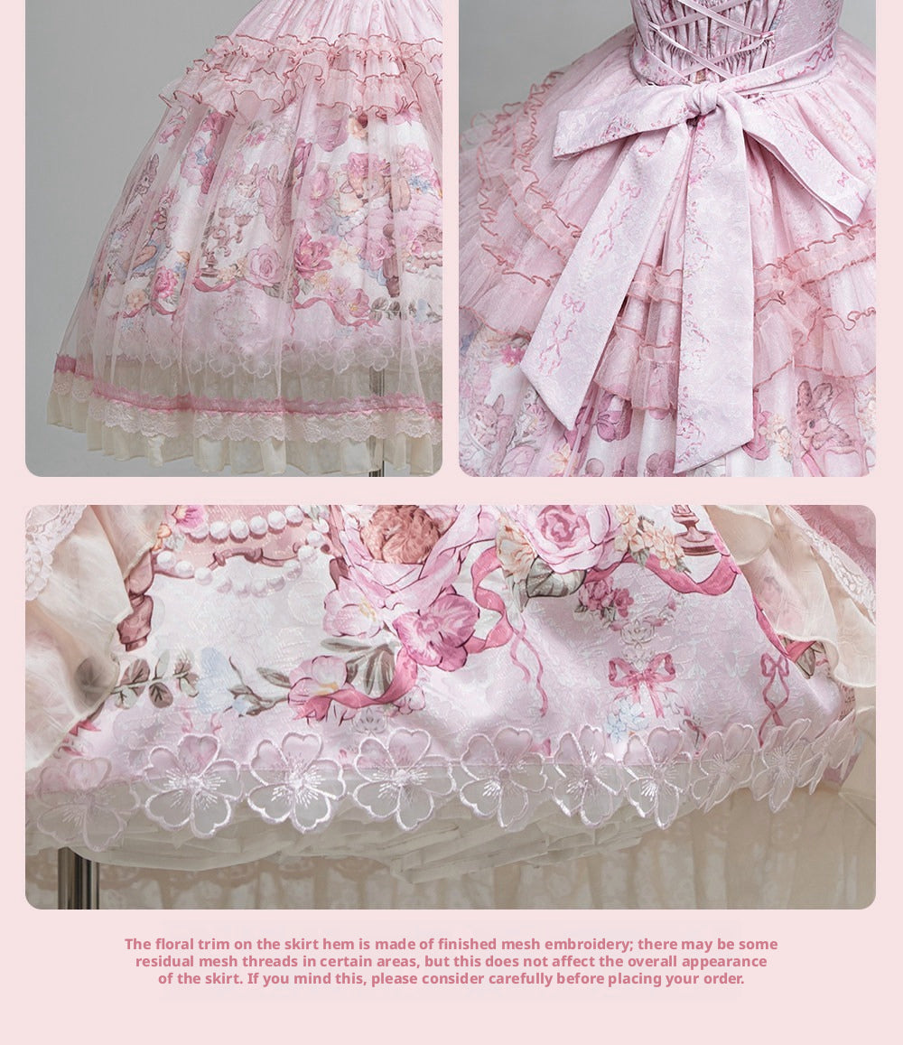 Pink Jacquard Print Sweet Classic Lolita JSK