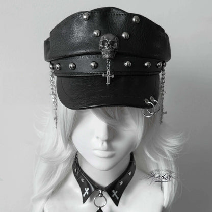 Y2K Goth Rivet Flat Top Cap LE6007