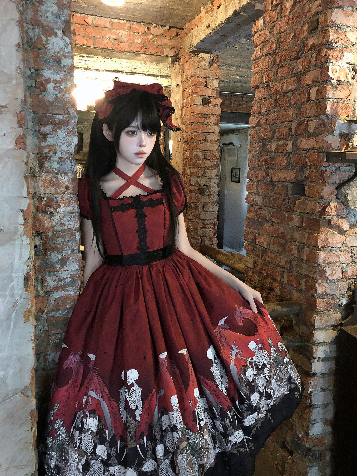 Dragon Bone Lily Lolita Gothic Red OP Dress