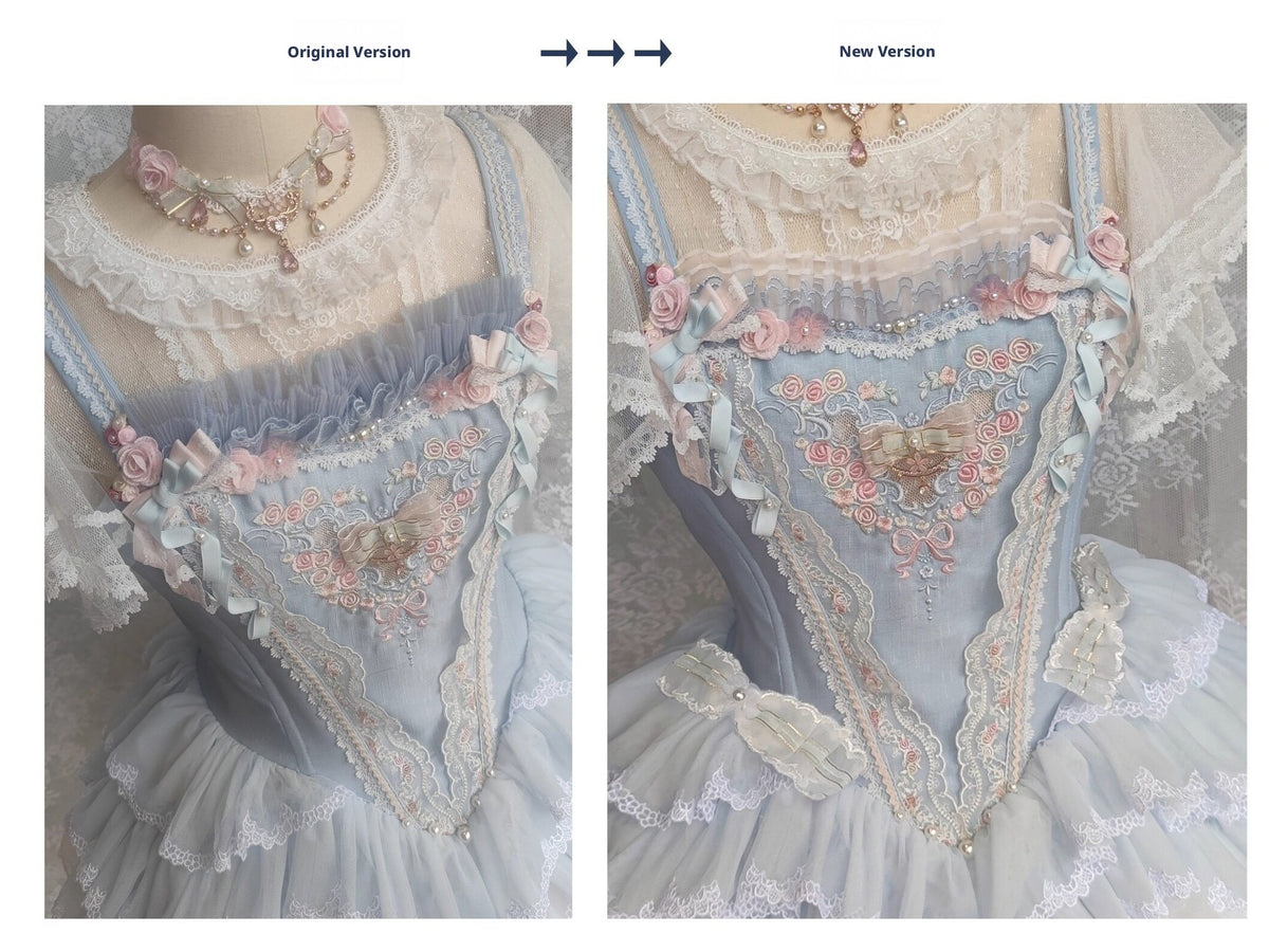 Dream Dance Lolita Bridal Embroidered Blue Boned Corset Dress
