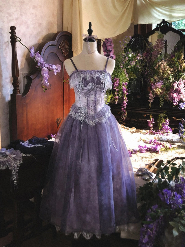 Night Vine Rain Lolita Original Wisteria Embroidered Corset & Half Skirt Set