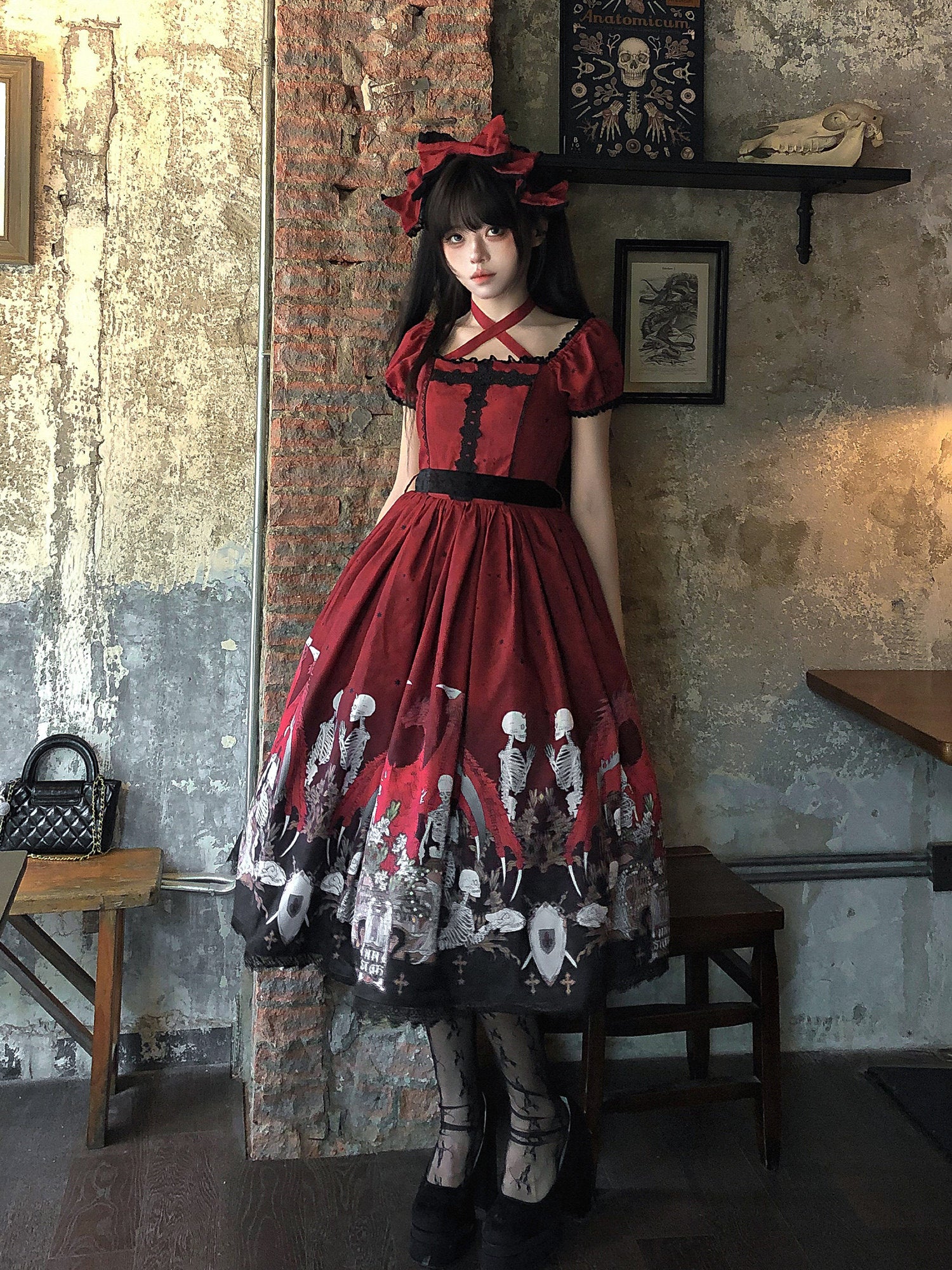 Dragon Bone Lily Lolita Gothic Red OP Dress