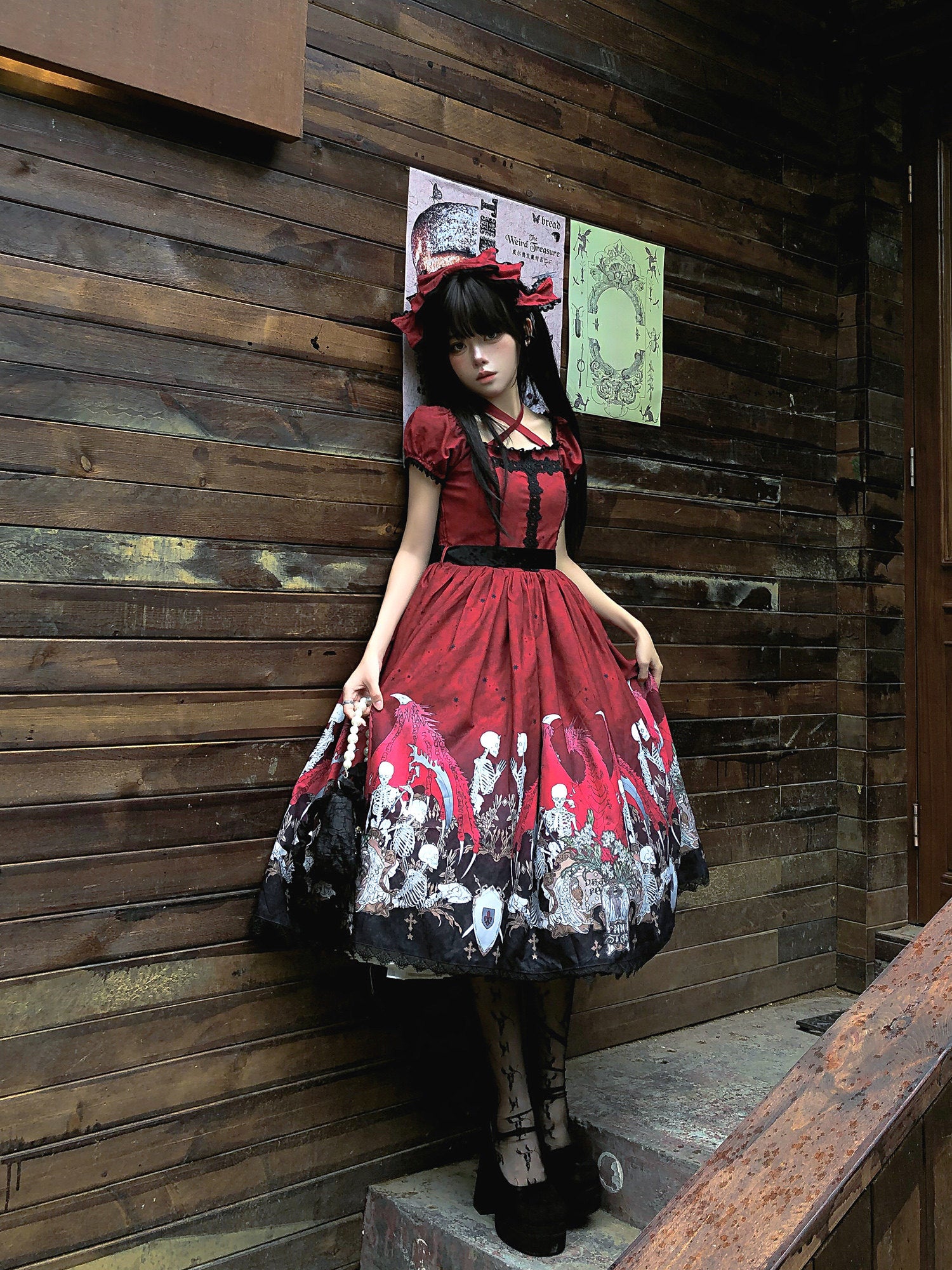 Dragon Bone Lily Lolita Gothic Red OP Dress