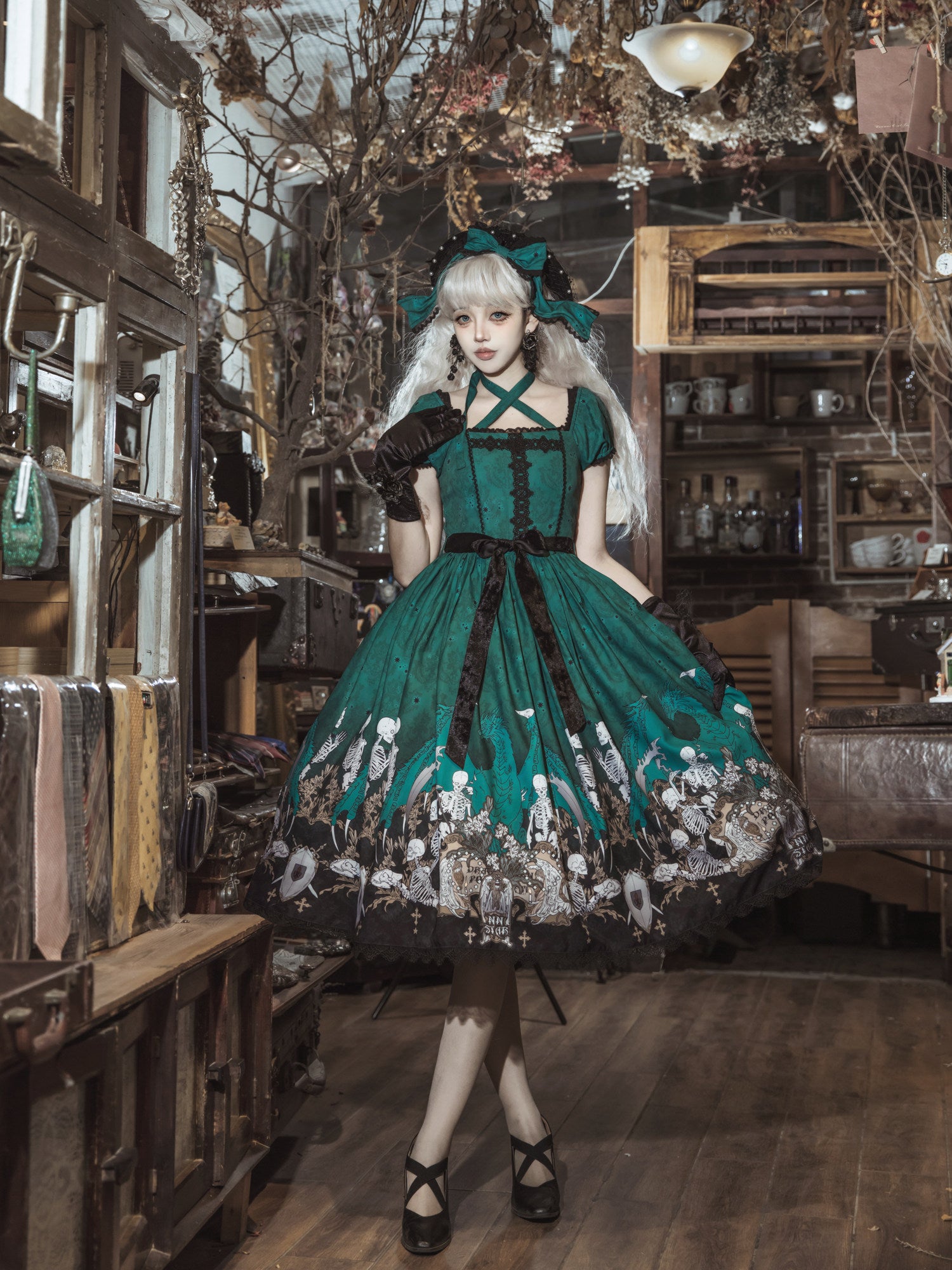 Dragon Bone Lily Lolita Gothic Green OP Dress