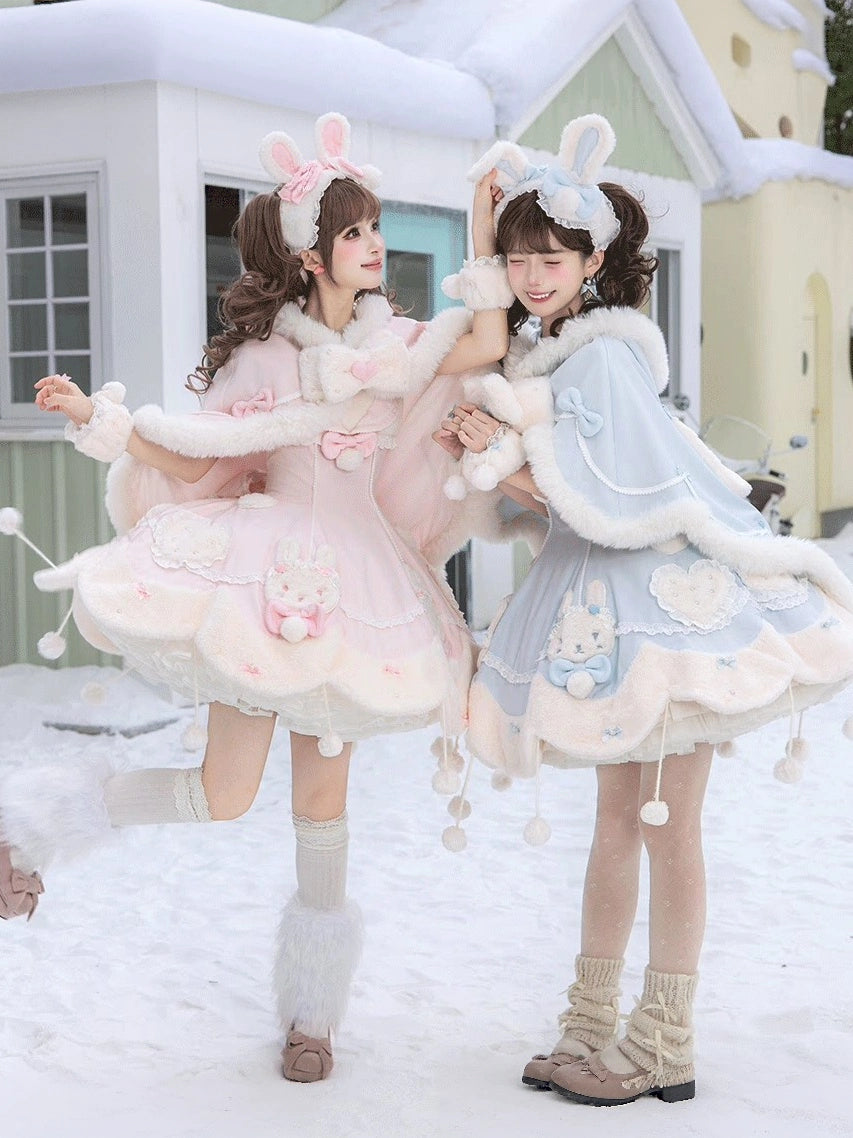 Bunny Ball 2.0 Lolita Winter Doll Style JSK Cape Set Pink Halter Version