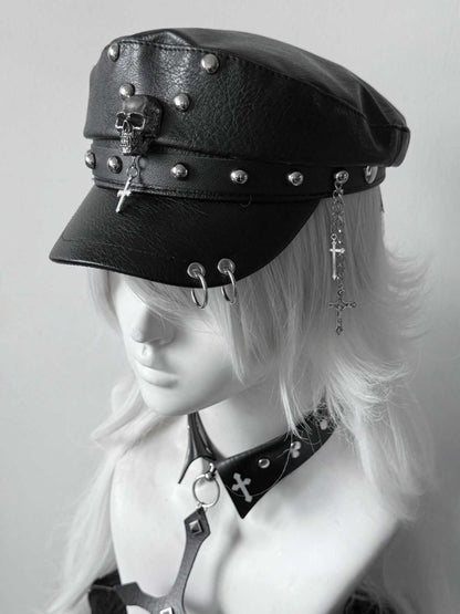 Y2K Goth Rivet Flat Top Cap LE6007