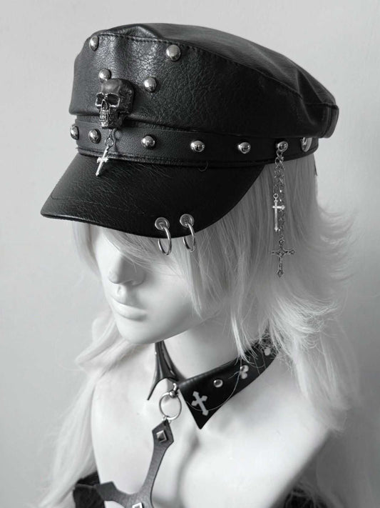 Y2K Goth Rivet Flat Top Cap LE6007