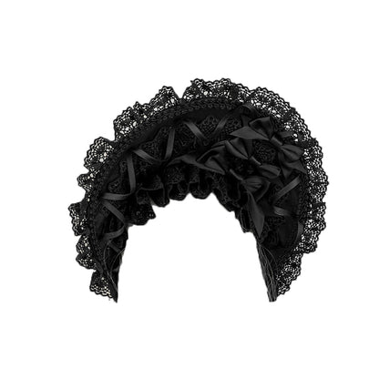 Lolita Gothic Black Handmade  Lace Bonnet (5 Colors)  LE6004