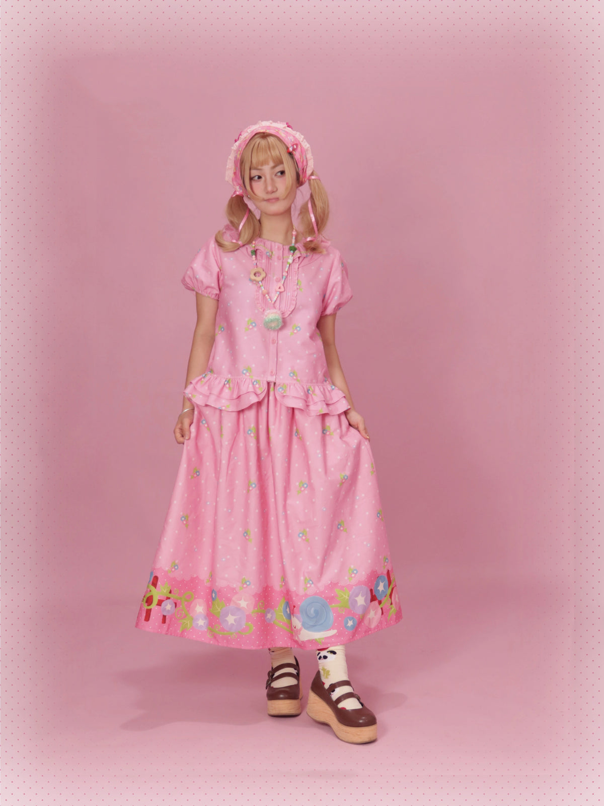 Morning Glory Lolita Original Design Printed Short Sleeve Skirt Set