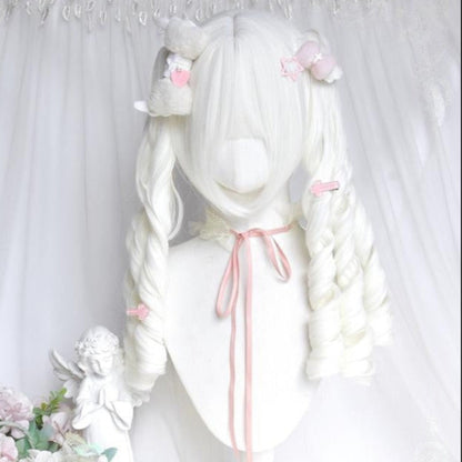 Pure White Twin Tails Long Wavy kawaii Wig LE7027