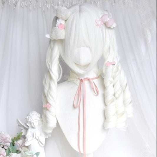 Pure White Twin Tails Long Wavy kawaii Wig LE7027