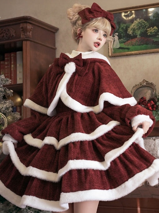 Christmas Carol Original Lolita Red Dress & Cape Set