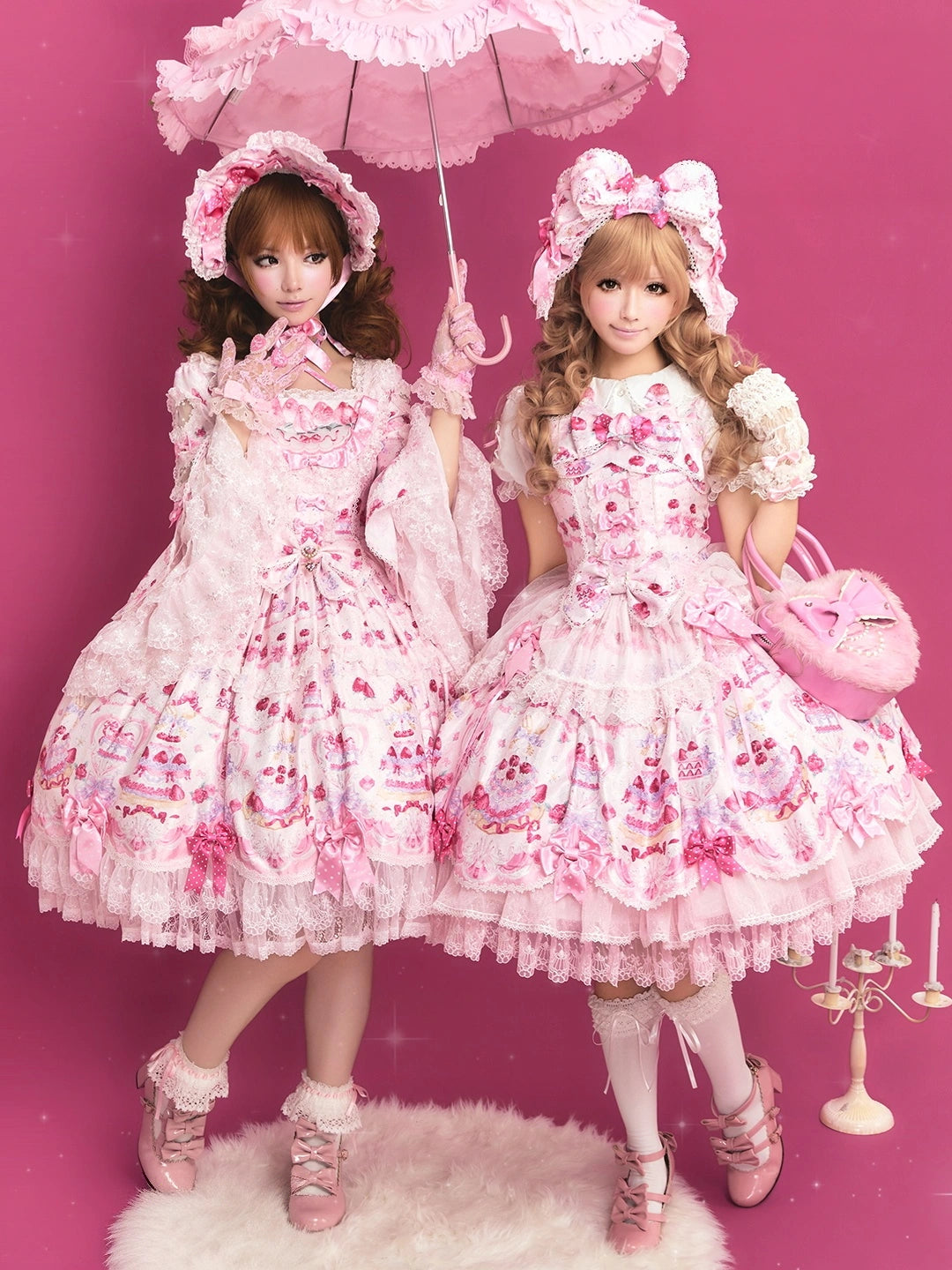 Cherry Cake Lolita Original Sweet Pink Print JSK & Dress Set
