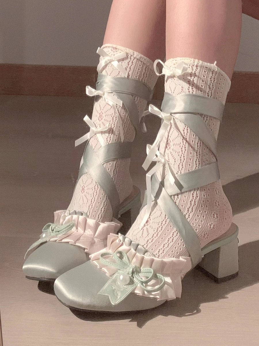 Lolita Sweet French Style Block Heel Mule Shoes