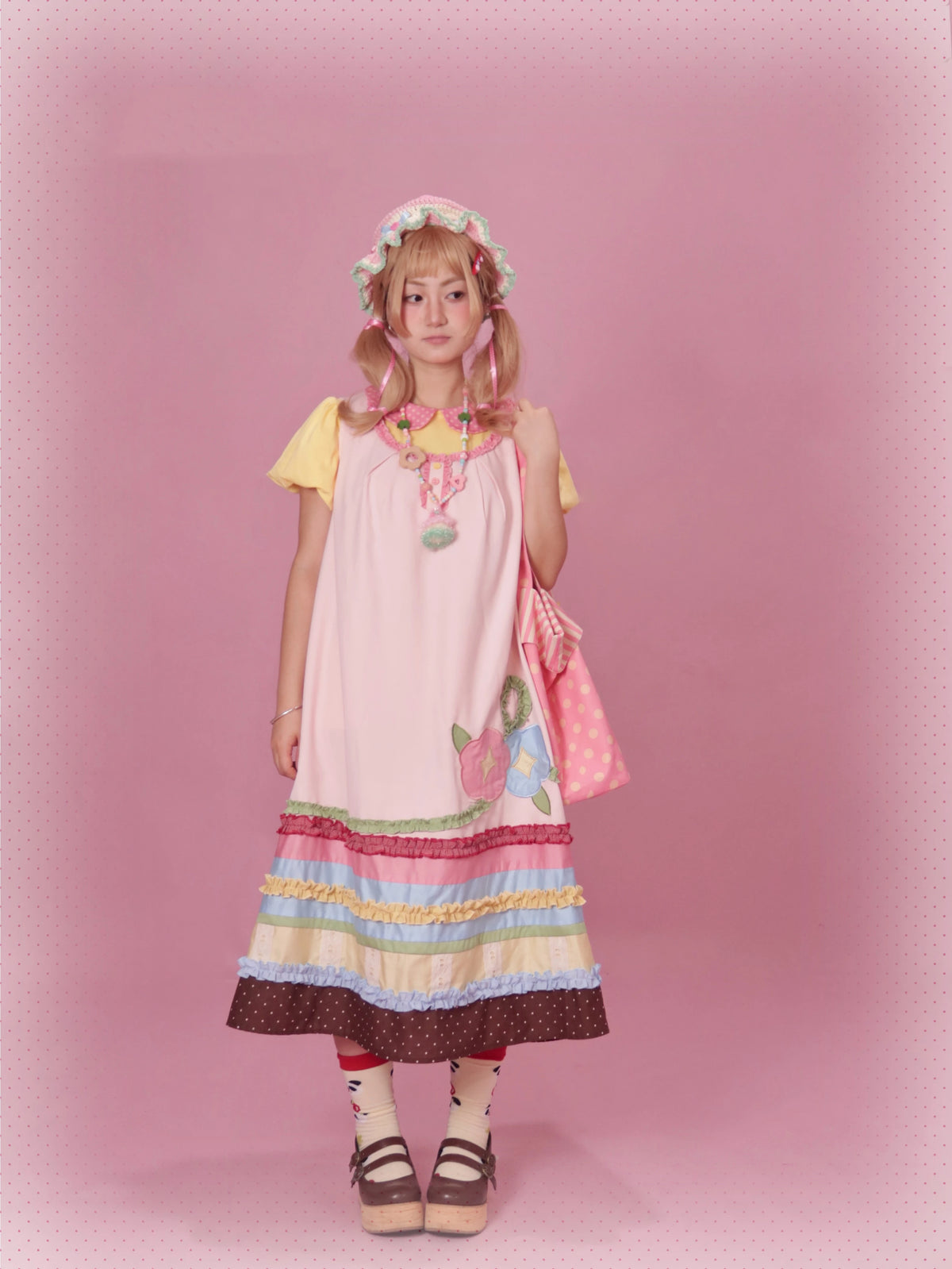 Morning Glory Embroidery Lolita Taisho Style Spliced Jumper Skirt