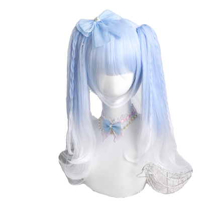 Short Aqua to White Y2K Wig with Detachable Twin TailsLE7020