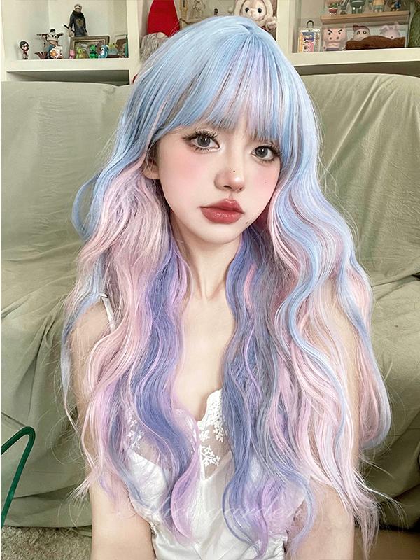 Long Wavy Pink & Blue & Purple Multi-Color Y2K Wig LE7004