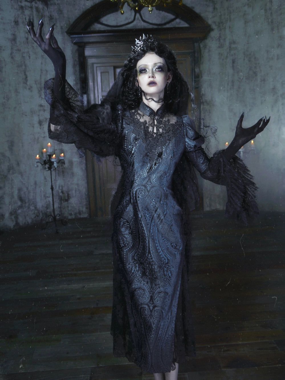 Sale at 20:00, Oct 20th. Call of Snowland Lolita Original Gothic Halloween Black Lace Mermaid Dress
