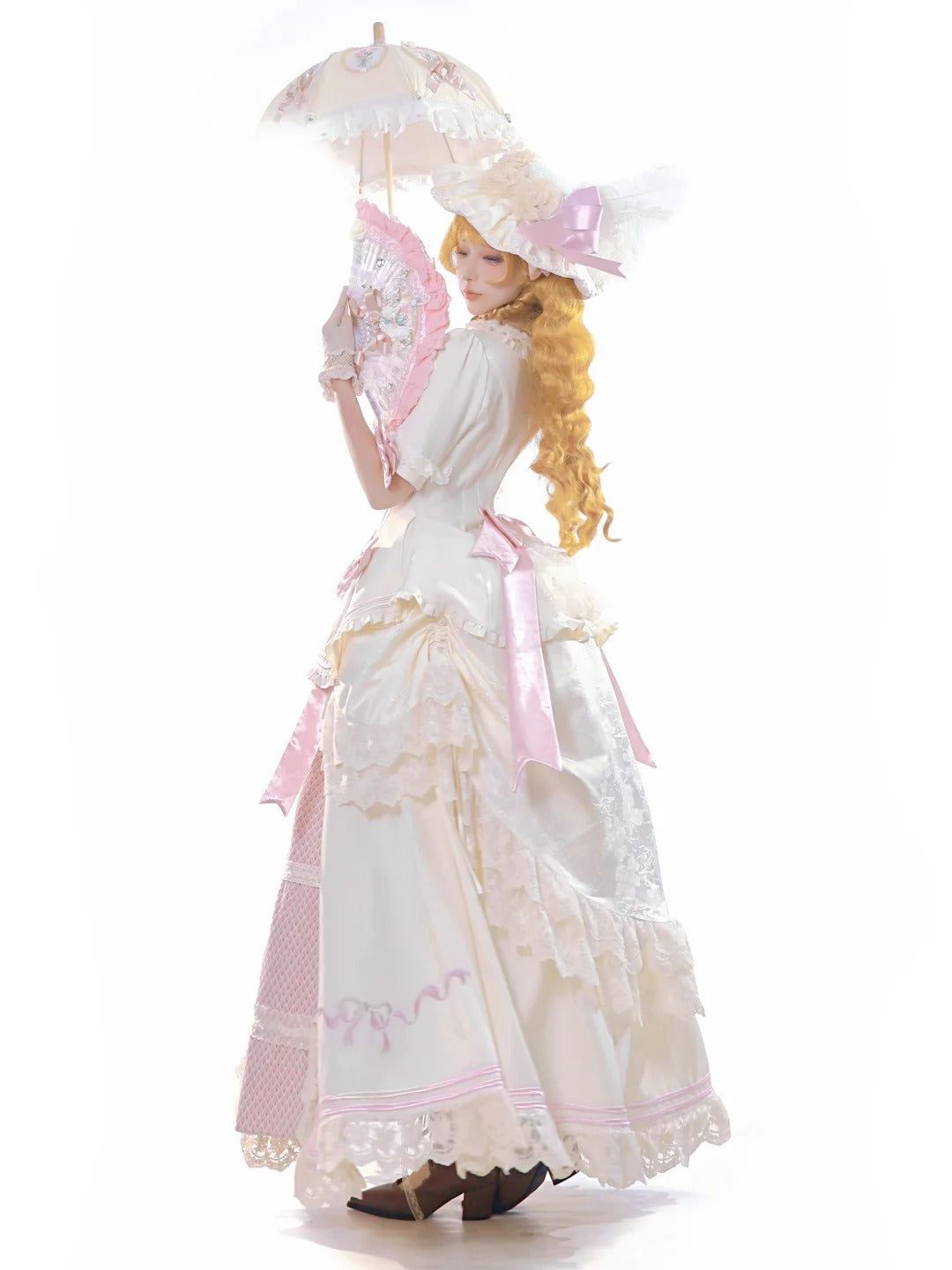 Banquet in Paris Lolita Classic Elegant Embroidered Vintage Pink Bustle SK Set