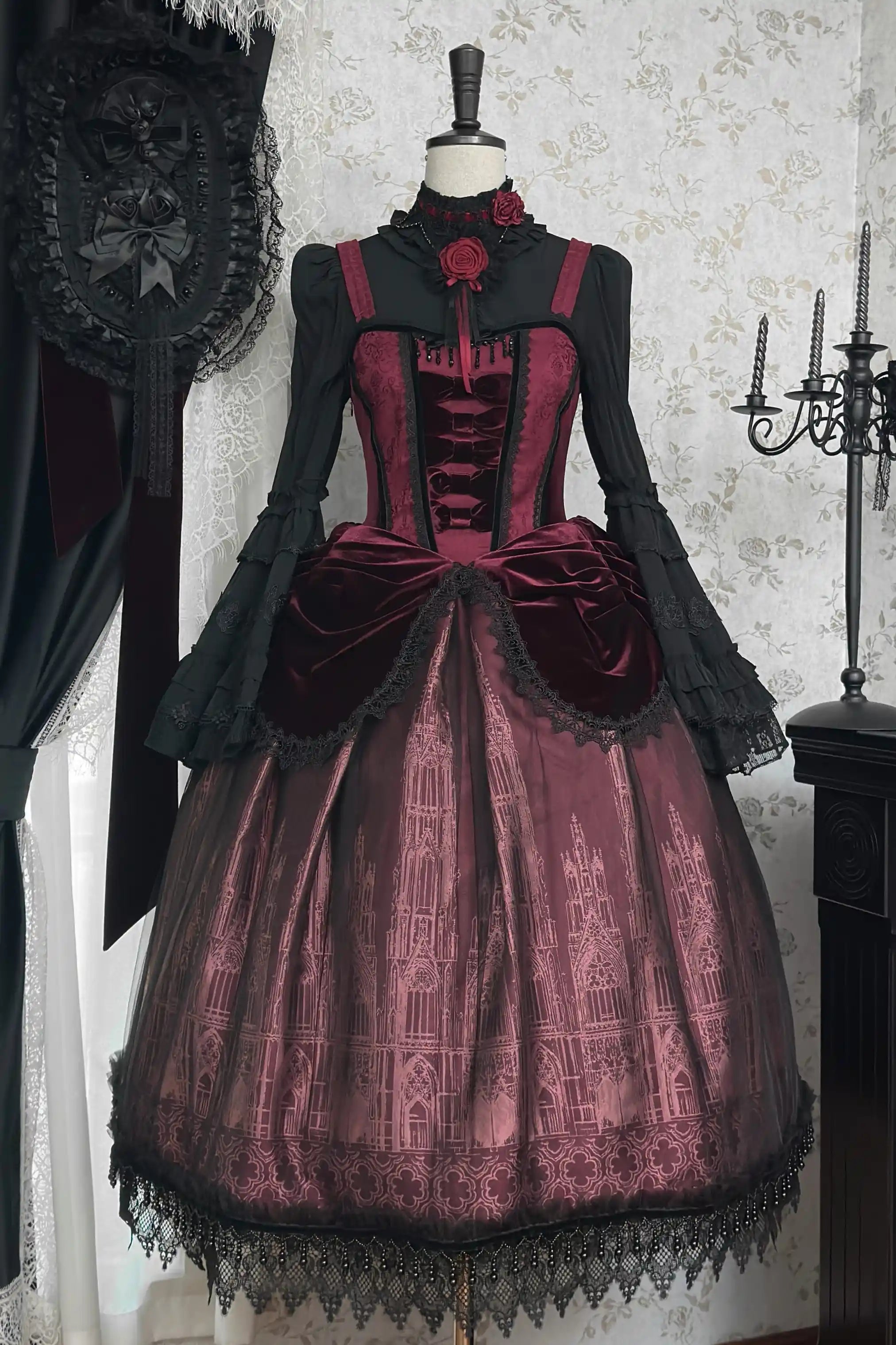 Gothic Cathedral Velvet Lace Corset Lolita JSK and Jacket Set