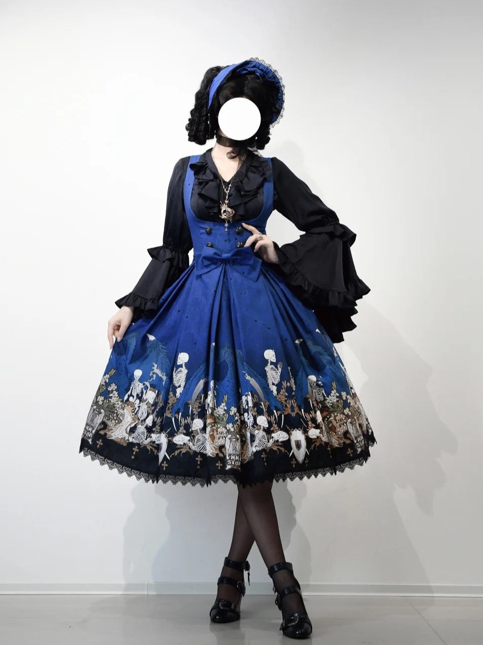 Dragon Bone Lily Lolita Gothic Blue JSK Dress