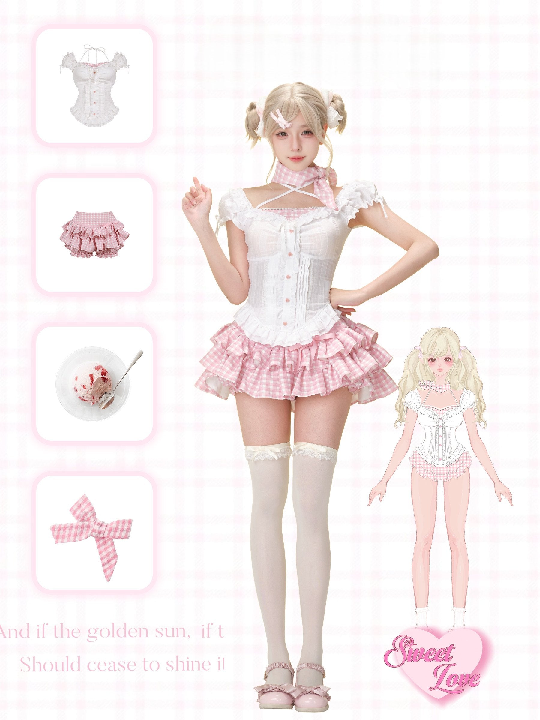 Song Nainai White Top & Skirt Set