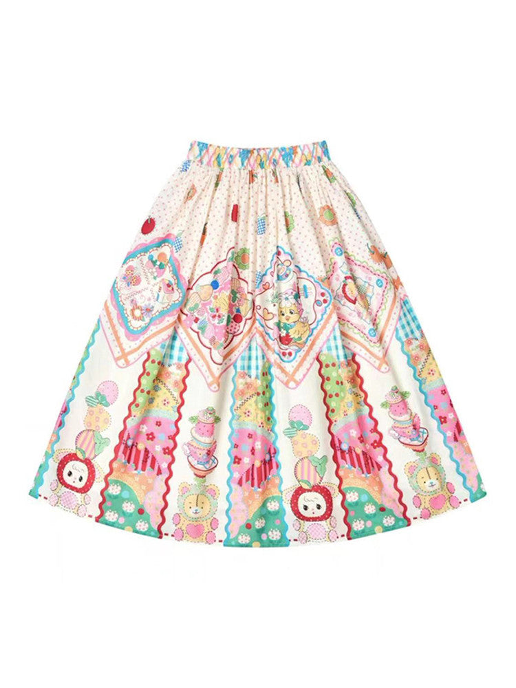 Handkerchief Print Beige Vintage Long Skirt