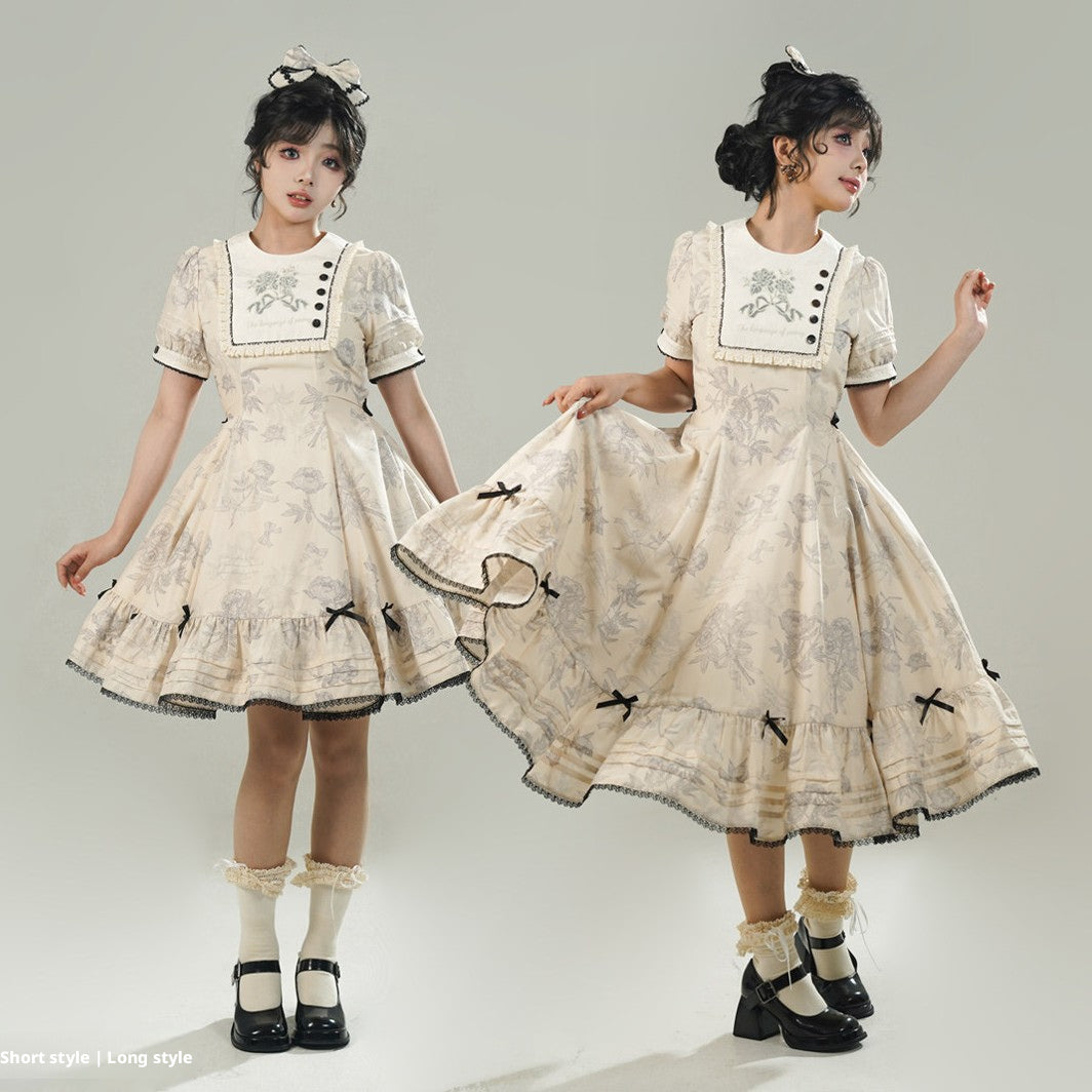 Peony Whisper Lolita Cla Printed Six‑Gore Cut Long OP Dress