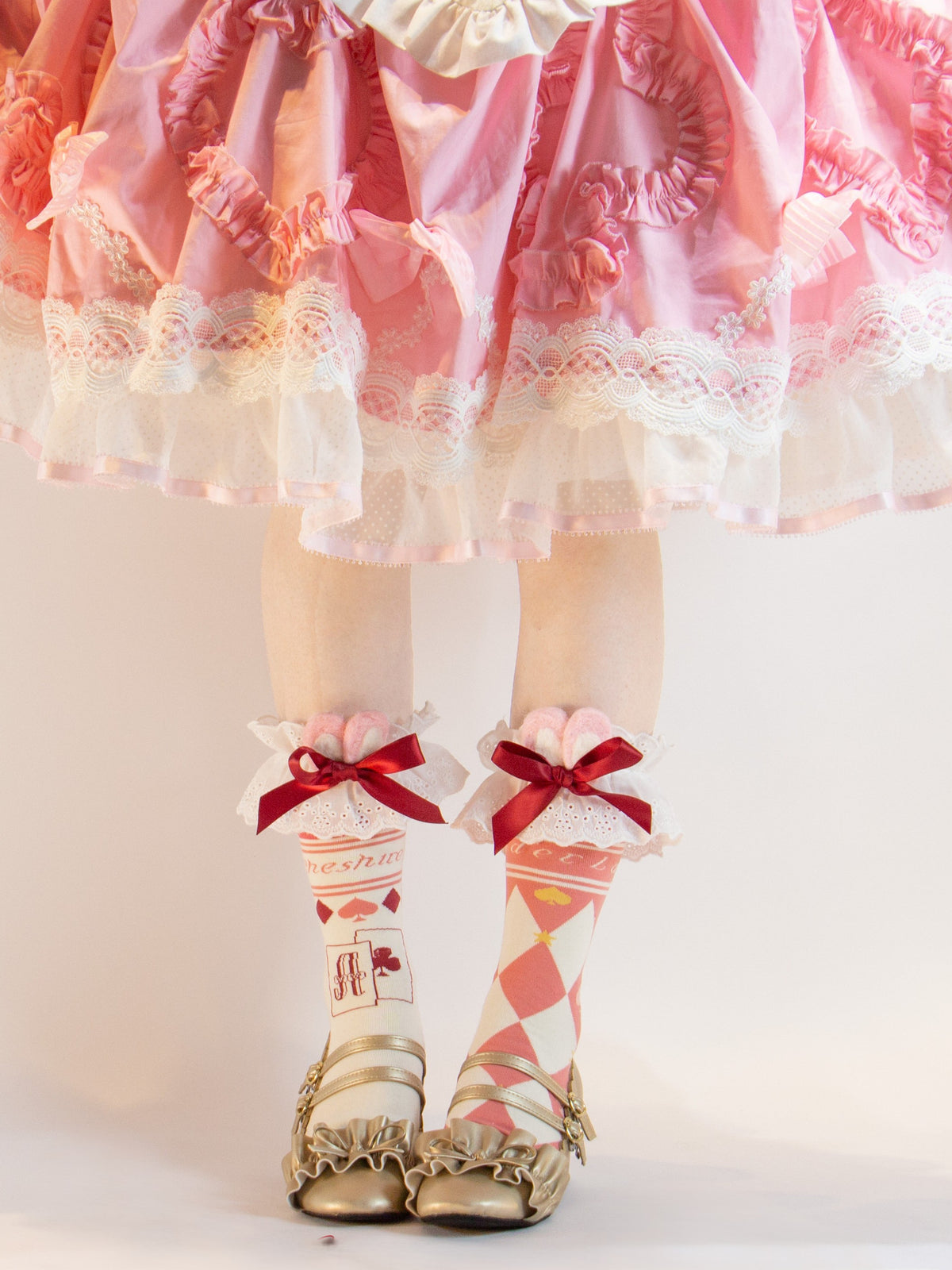 Alice Asymmetrical Argyle Combed Cotton Lolita Socks in Three Lengths