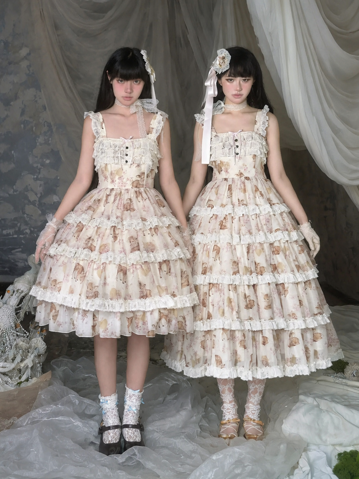 Little Deer Princess Lolita Original Printed Tiered JSK Set
