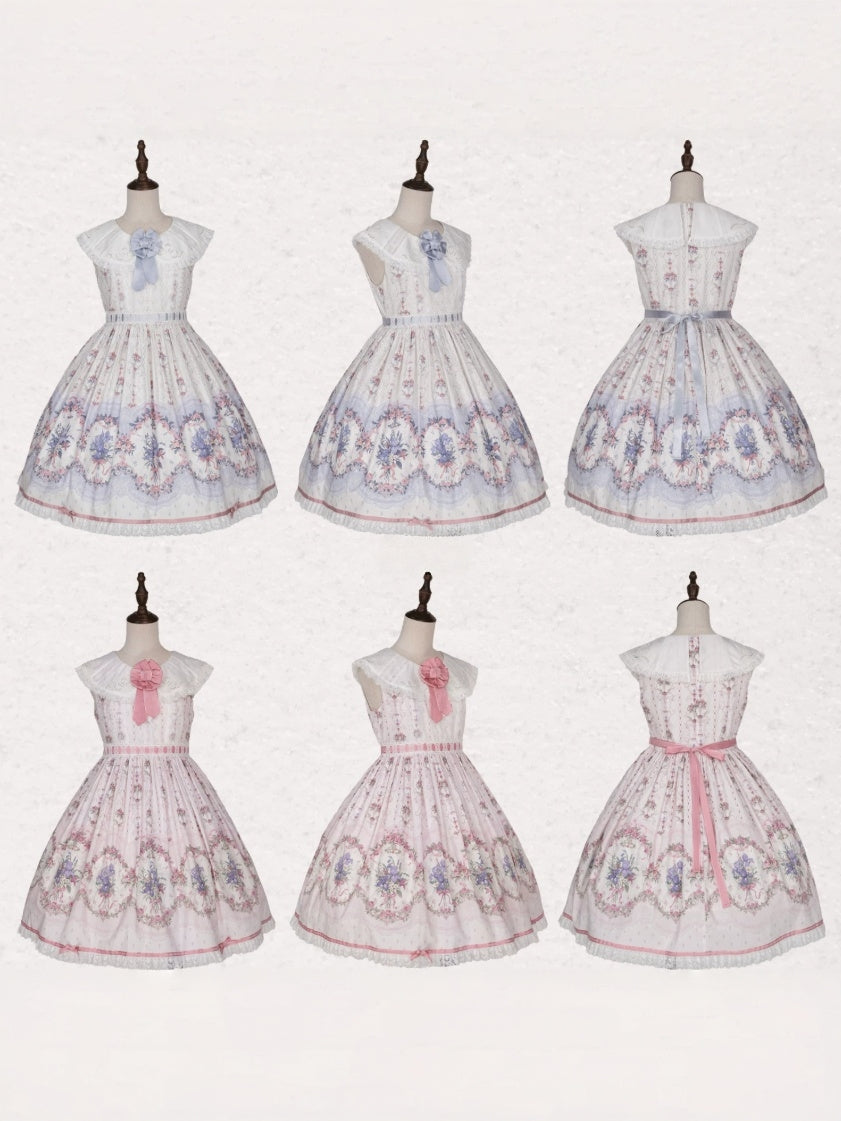 Iris Clock Lolita Flutter Sleeves Printed OP & Cut‑Work Embroidered Lapel JSK