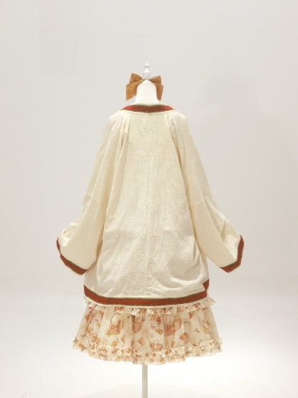 Blossoming Hibiscus Lolita Original Raccoon Sleeve Collar Blouse & Tiered Half Skirt Set