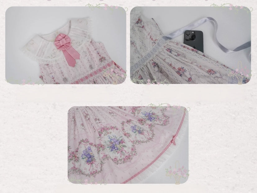 Iris Clock Lolita Flutter Sleeves Printed OP & Cut‑Work Embroidered Lapel JSK
