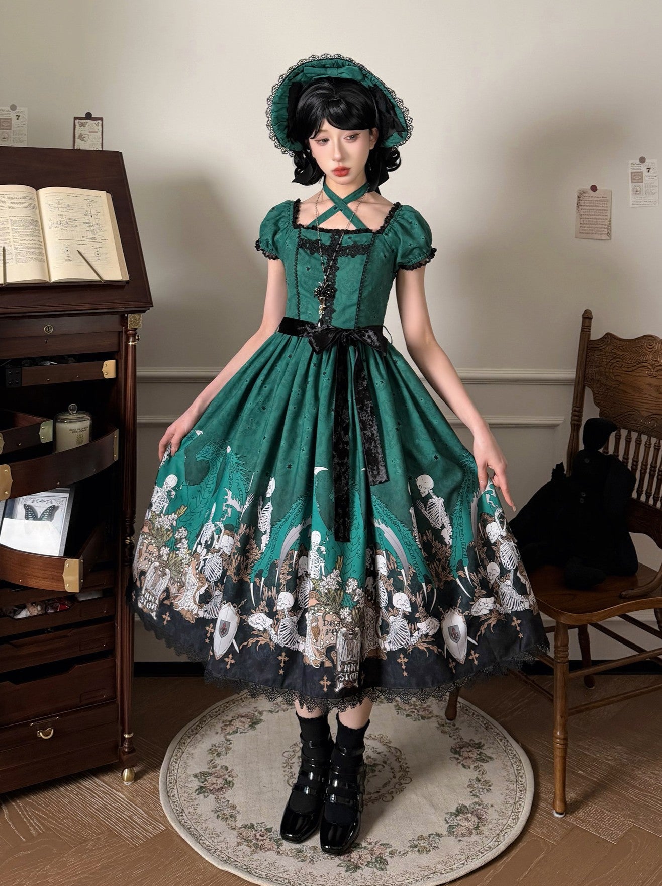 Dragon Bone Lily Lolita Gothic Green OP Dress