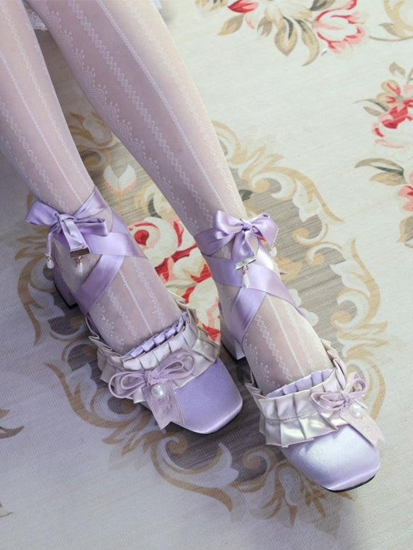Lolita Sweet French Style Block Heel Mule Shoes