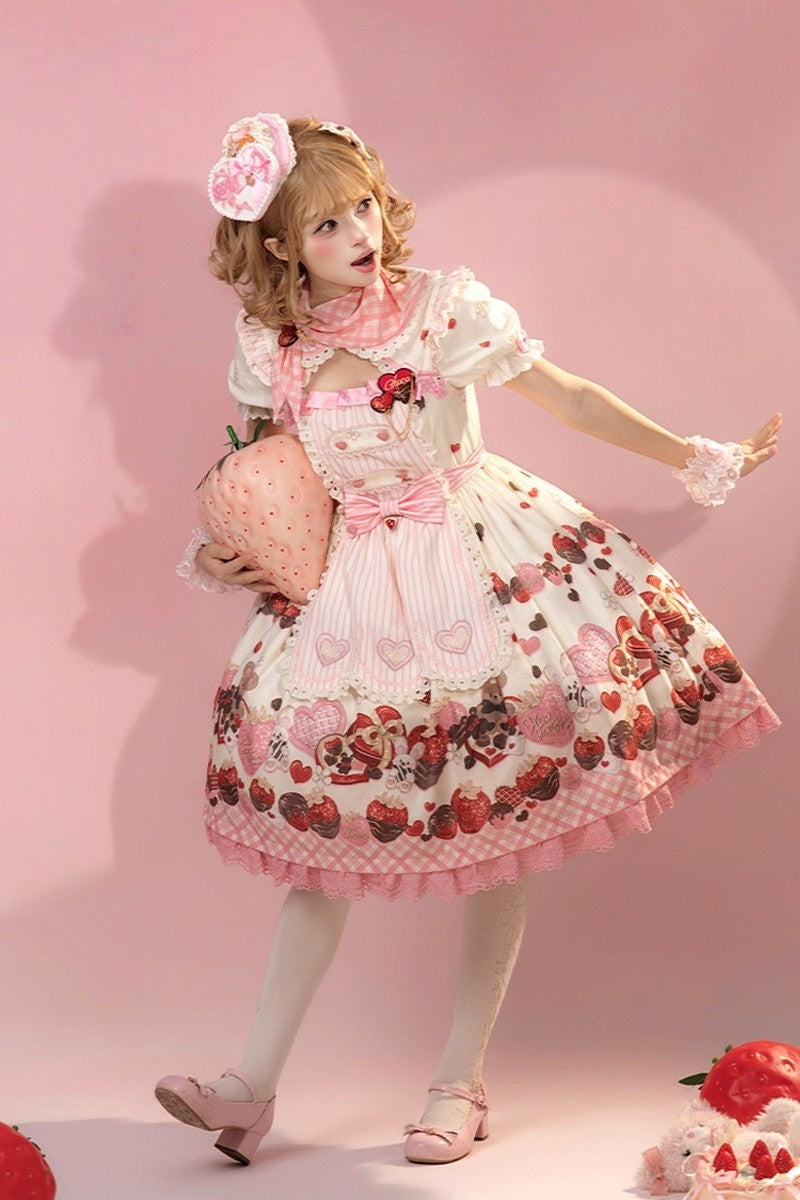 Stellar Mistfall Peach Berry Charm Sweet Lolita Daily Print OP Dress