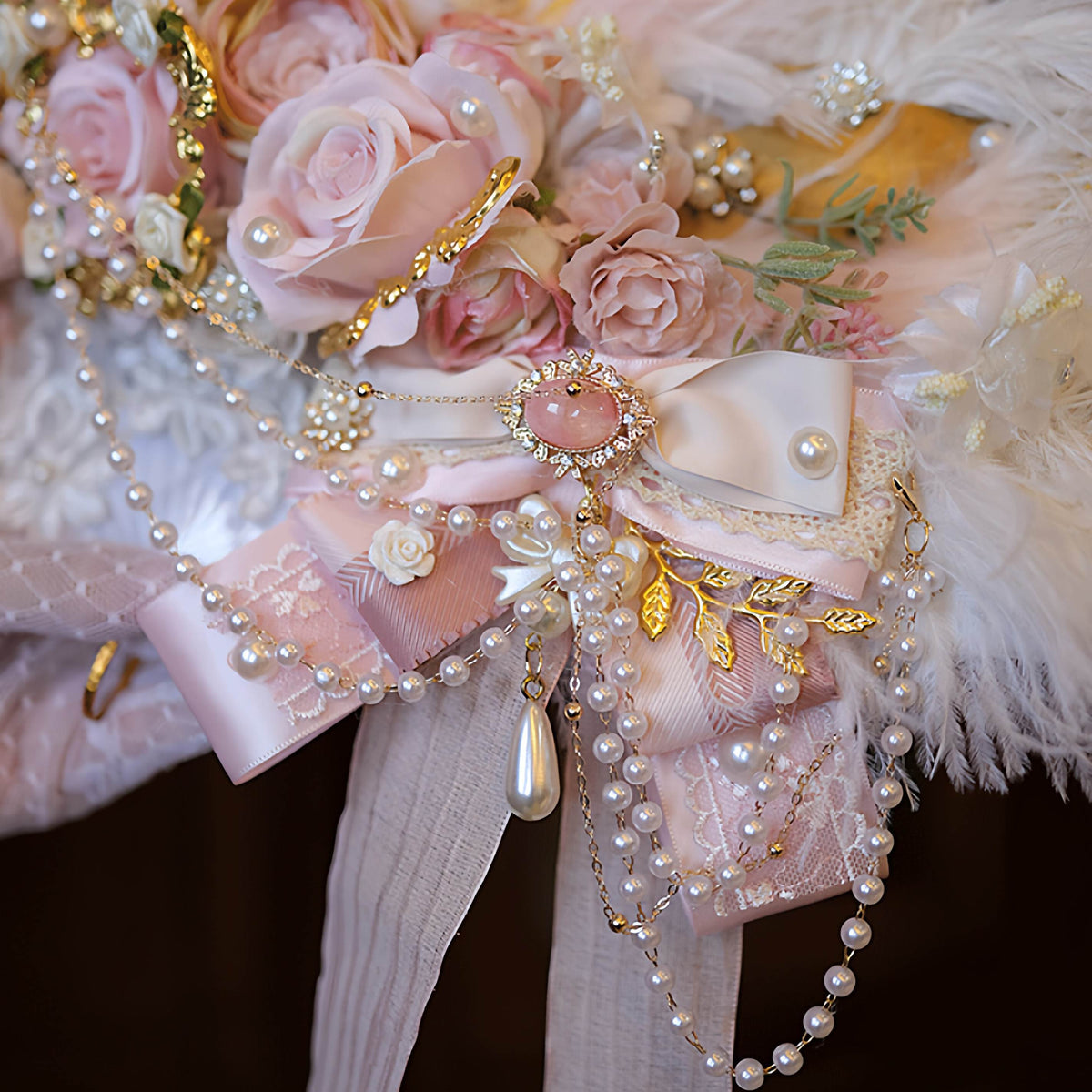 Lolita Handmade Rococo Bridal Tea Party Ostrich Feather Fan